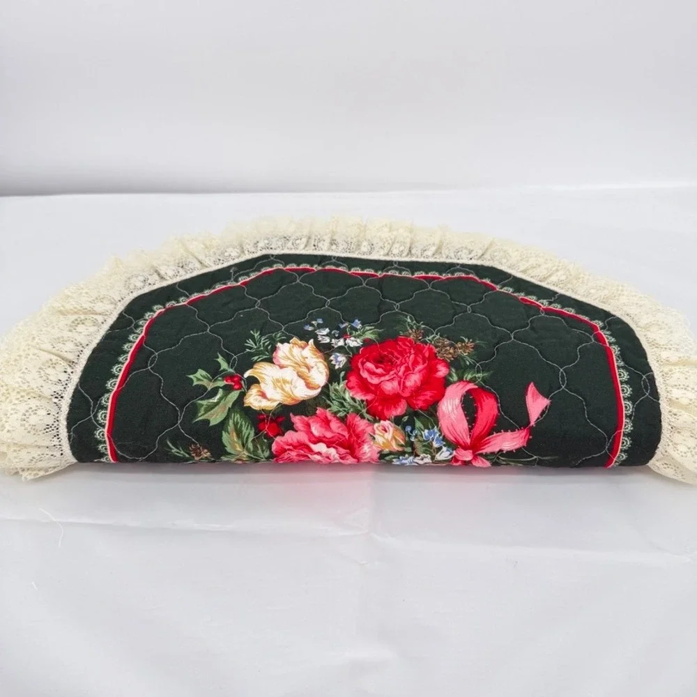 Cottage Core Rose Floral Placemats Set of 6 Quilted Lace Trim Table Decor